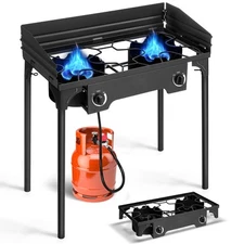150000 BTU Powerful Double Outdoor Camping Gas Propane Stove with Windscreen