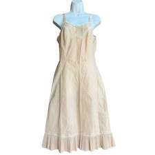 Vintage Barbizon Endear Tafredda Midi Slip Dress Size 14 Beige Lace Pleated Hem