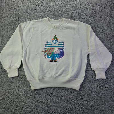 Vintage Benetton 012 Kids White Clown Embroidered Sweatshirt Made in Italy M
