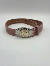 Vintage Nocona Belt Company Youth Girl's Pink Tooled Leather Belt