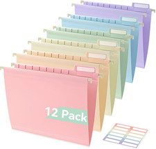 Plastic Hanging File Folders, Sturdy  Tear-Resistant, Letter Size, 12 Pack with