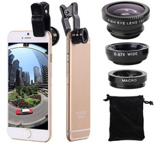 3 In 1 Cell Phone Camera Lens Kit Wide Angle Macro Fisheye Lens for Smartphones