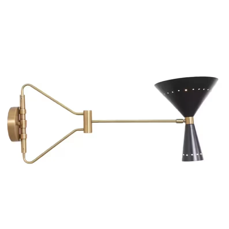 Stilnovo Adjustable Swing Arm Wall Lamp – Mid Century Modern Brass Diabolo Cone - Image 4 of 4