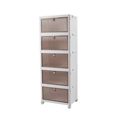 MECOLOR Armadio Portaoggetti In Plastica Con Ruote 4 X 63L - Contenitori Impilabili Pieghevoli Con Porte Magnetiche Trasparenti