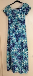 Vintage Royal Hawaiian Mumu Dress Blue Tropical Flowers Size Small