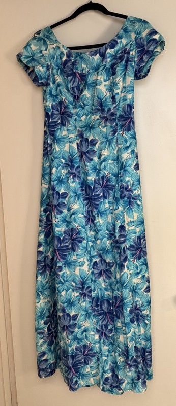 Vintage Royal Hawaiian Mumu Dress Blue Tropical Flowers Size Small