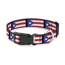 Buckle-Down 13-18" Puerto Rico Flag Repeat/Black Plastic Clip Colla... Fast Ship
