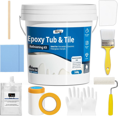 Premium 2K Tub & Tile Epoxy Paint Kit - Waterproof Gloss White Finish