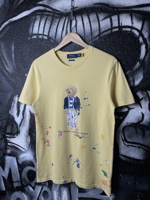 Ralph Lauren Custom by Polo Bear Slim Fit Paint Splatter Yellow T-Shirt Size S