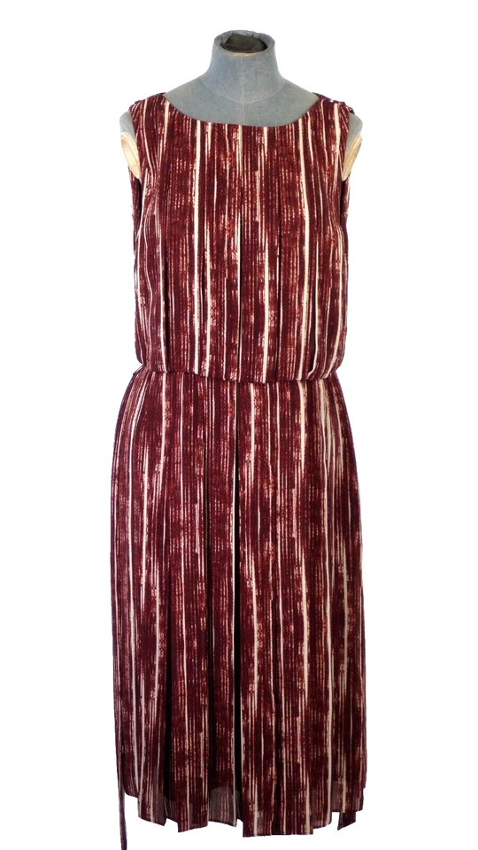 Banana Republic Dress Pleated 80s 90s Round Neck Sleeveless Chiffon UK 10 Petite