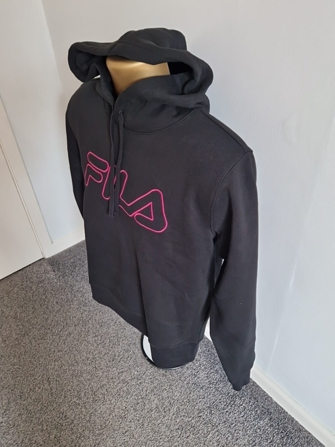 Maglione donna Fila con cappuccio nero rosa taglia 10 nuovo