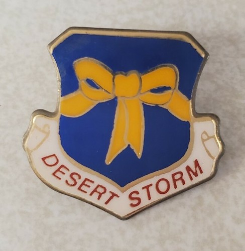 Desert Storm Enamel Pin Yellow Ribbon Blue Shield Hat Lapel Vest Pinchback