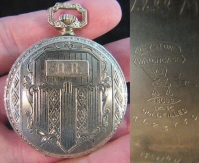 14k GOLD filled POCKET WATCH 17J ELGIN NATL WATCH CO 12s KEYSTONE CASE  Boss