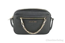 Michael Kors Jet Set Large EW Black/Gold Saffiano Zip Chain Crossbody Handbag