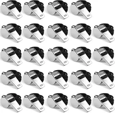 24 PCS Professional Stainless-Steel Whistles with Lanyards in Bulk, Very Loud