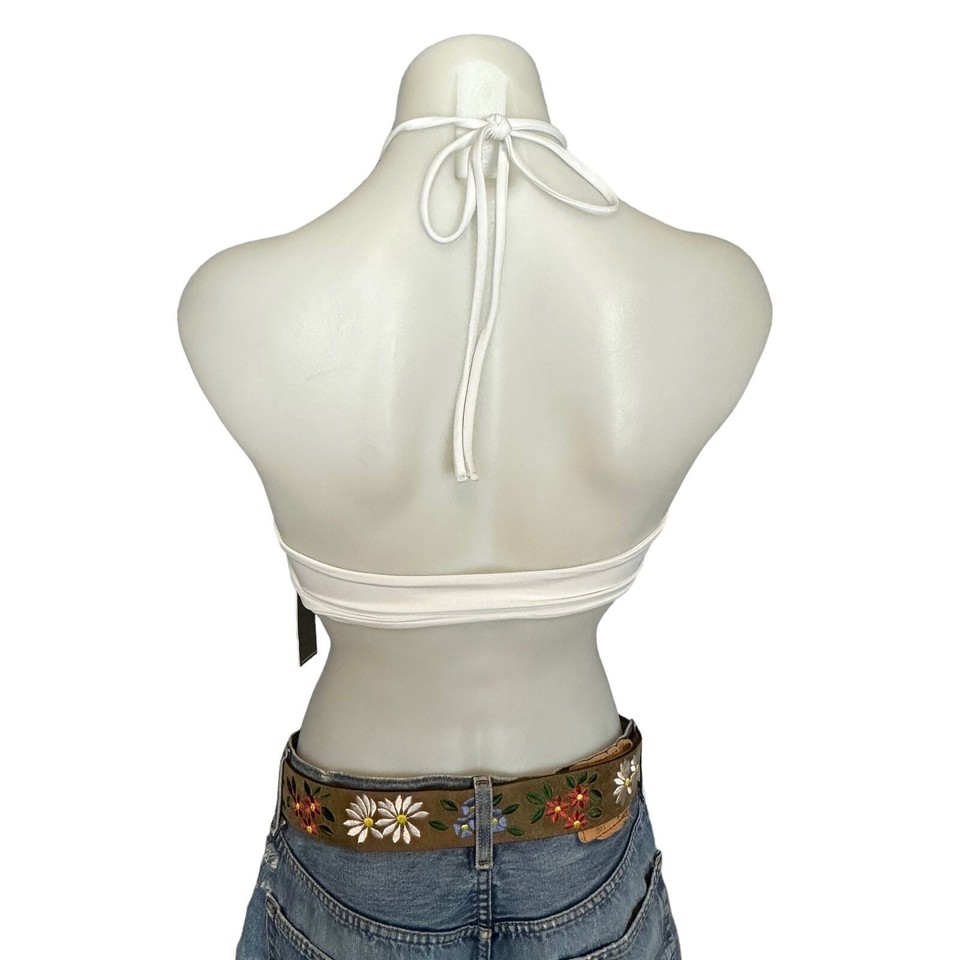 Lovers + Friends White Ruched Bikini Top SMALL Diamond Halter Top