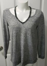 Juicy Couture Womens Grey w/Rhinestones Sweater Size M Holiday soft