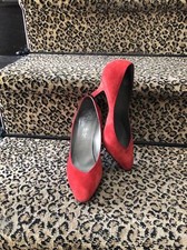 Peter Fox vintage 80s red suede low cut asymmetrical toe sculpted heel pumps 8.5