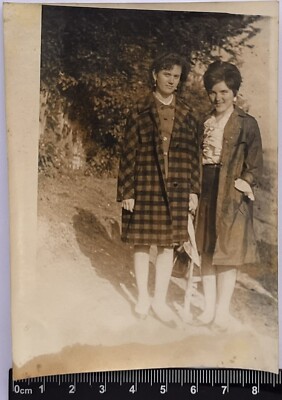 Two Pretty Cute Young Women Charming Attractive Ladies Nice Girls Old Photo