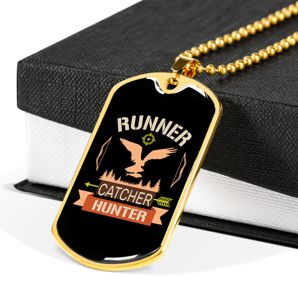 Runner Catcher Hunter Hunting Necklace Stainless Steel or 18k Gold Dog
