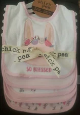 Chick Pea Baby 5 Pack Bibs Bunnies and Flowers Theme 