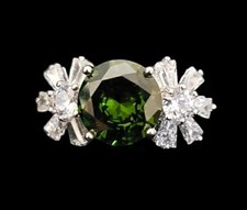 Size 6, 925 IP Brilliant Round Cut Peridot  White Topaz Cocktail Ring. NWOT 