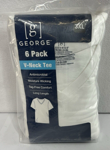 George Men 6 Pack White Cotton V-neck Short Sleeve Tee Shirts Size 3xl ...