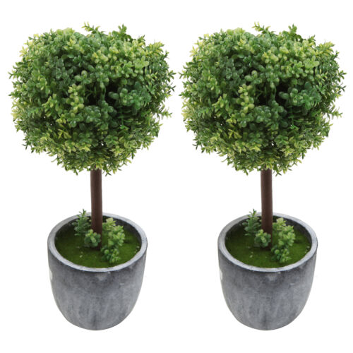Artificial Boxwood Topiary Trees in Gray Ceramic Pot, Fake Plant Decor, Set of 2 - Picture 1 of 6