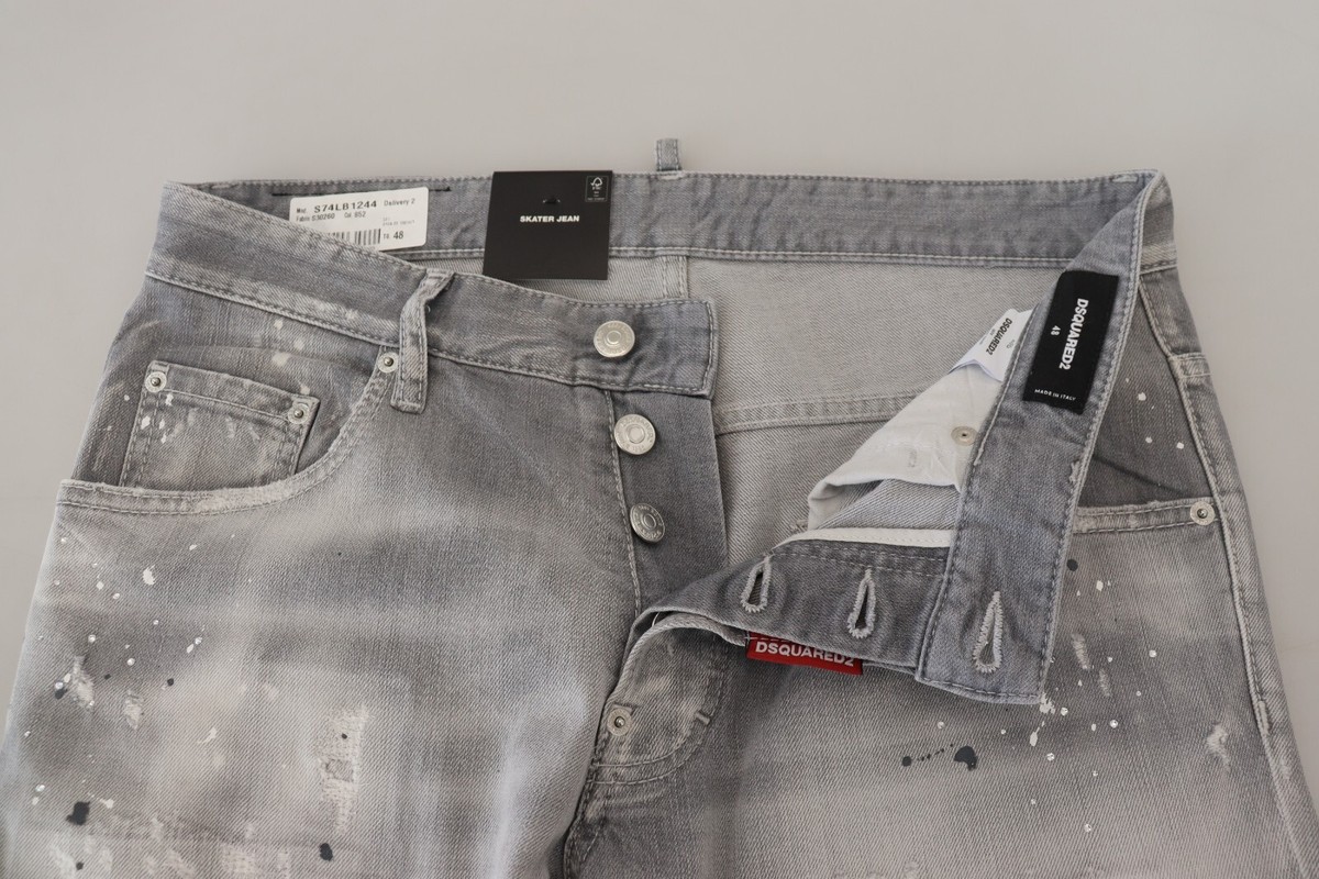 DSQUARED2 Jeans Gray Washed Cotton Slim Fit Casual Men Denim IT48