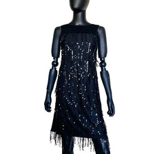 NWT David Meister Fringe Seauins Dresses Black Size ２ Y2K