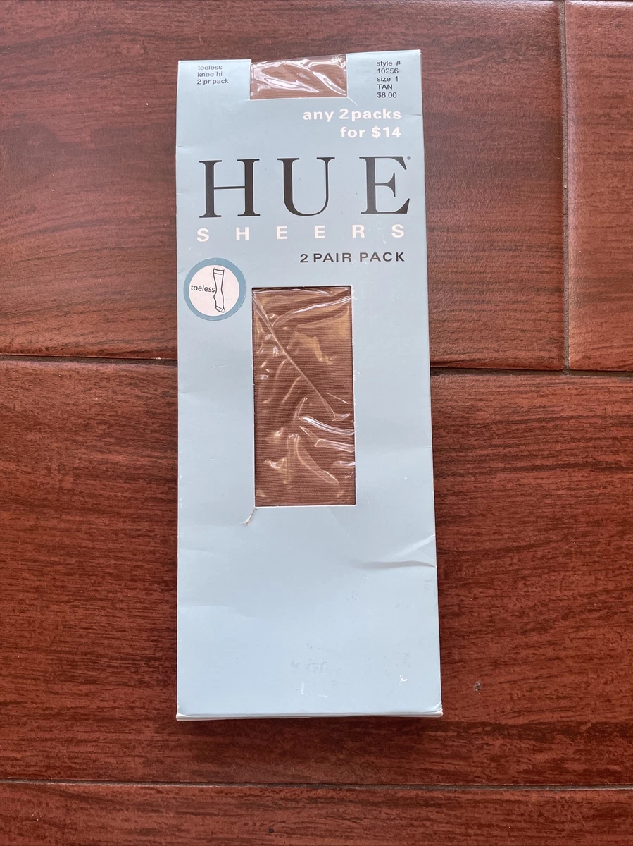 New Hue Silky Sheer Knee Highs Size 1 Tan Toeless 2 Pair