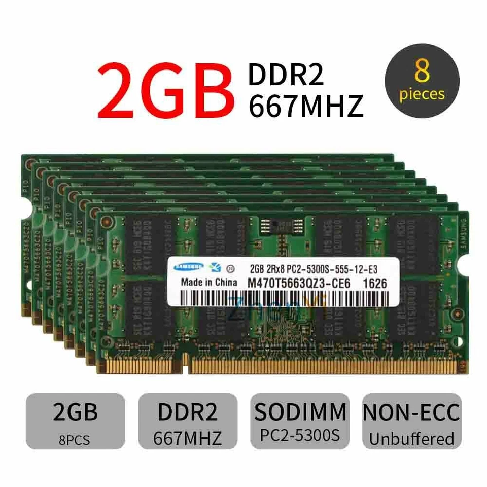 Samsung 16GB 8GB 4GB 2GB DDR2 667Mhz PC2-5300S 200Pin Laptop Memory SDRAM LOT BT - Image 3 of 4