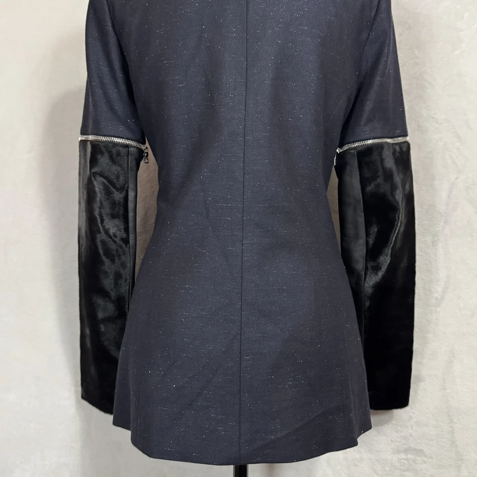 Chaqueta Blazer Yigal Azrouel Chic Edgy Talla 2 4 Cuero Negro Piel Moderno Esmoquin Foto 4 de 4