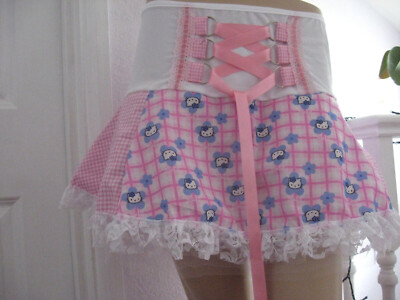 Hello Kitty Corset Skirt baby pink White hearts check Tutu Party Lolita Retro UK