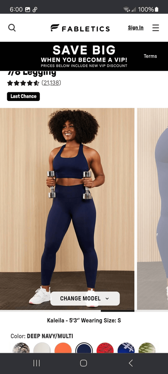 New XS Fabletic Navy Blue Boost PowerHold Kessler II High Waist 7
