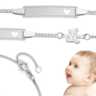 FACHHANDEL-DIREKT Baby Taufe Herz Armband mit Teddy Bär Echt Silber 925 mit Gravur Namen und Datum