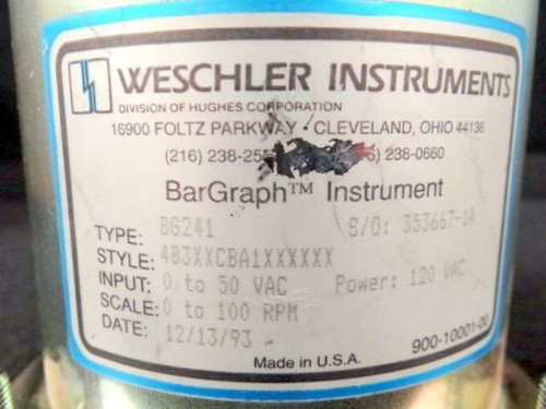 Weschler BarGraph Instrument P/N BG241 Measures RPM 120 VAC - Picture 2 of 5