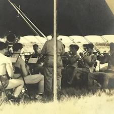 Military Band Photograph 1942 WWII Air Force Picture Musicians In Tent Soldiers