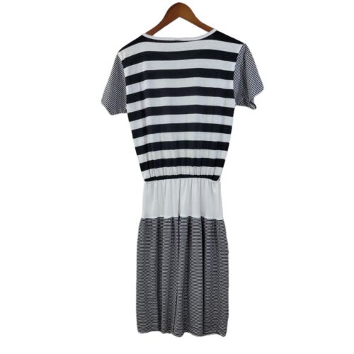 Vintage 80s Stripe Dress Size Small Medium Comfort Cotton stretch black white - Picture 4 of 6