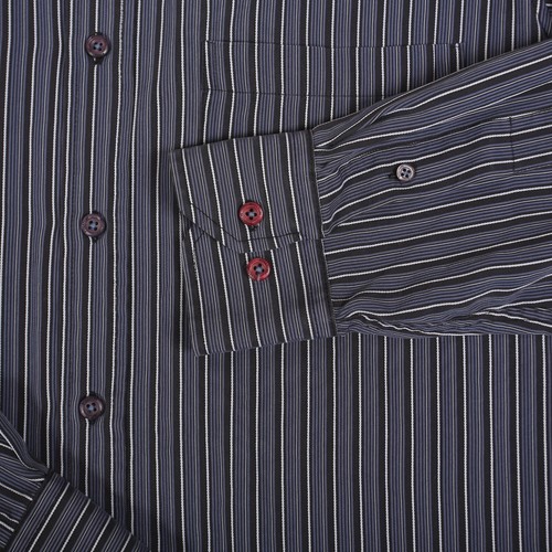 BUGATCHI Uomo Mens Shirt Button Up Long Sleeve Adult M Blue Black Striped - Picture 4 of 8