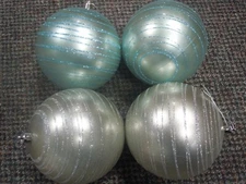 Vickerman Candy Finish Ball Ornaments. multi Pack of 4 -Silver and Periwinkle  