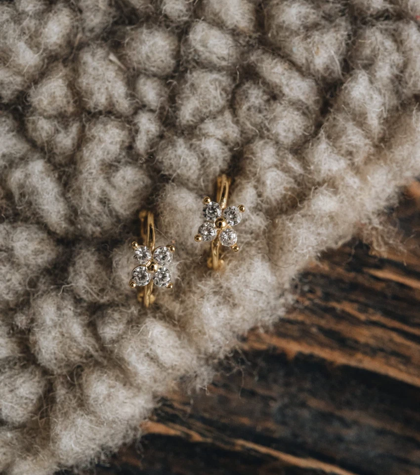 1.75 CT Round Lab Created Diamond Floral Hoops Engagement 14K Gold FN Earrings - Image 2 of 4