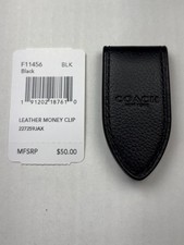 Vintage COACH Money Clip Black Leather New in Bag Center Logo Embossed