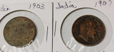 1903 and 1907 India, 1/4 Anna coin Poor and Good Condition