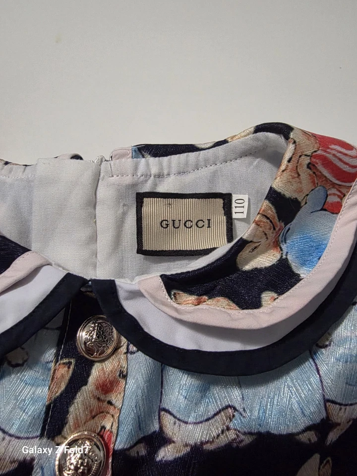 Gucci Children's X Peter Rabbit Short Sleeve Collar Vintage Style Dress Size 110 - Image 3 of 4