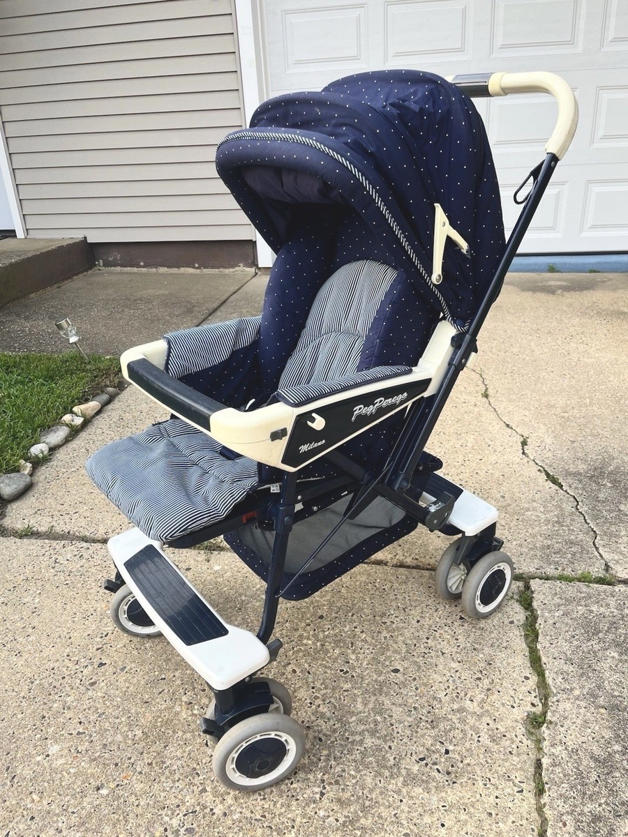 Navy Blue Peg Perego Vintage Stroller 90s Polka Dot/Stripes EXCELLENT  CONDITION