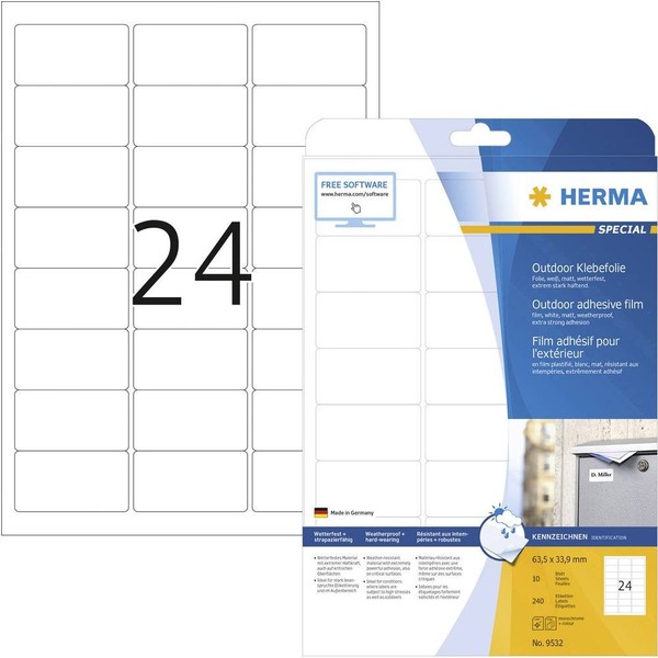 240Er Multipack Herma 9532 Folien-Etiketten 63.5 X 33.9 Mm Polyethylenfolie Weiß-image