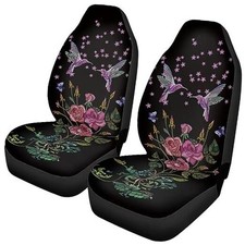 Print Auto Car Seat Covers Front Seats Only 2 PCS, Hummingbird Floral Blossoms