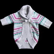 Genuine Kids OshKosh Girls 4T Fair Isle Shawl Collar Cardigan Sweater Pink Teal