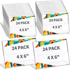 Yalikop 24 Pieces Acrylic Sign Holder 4 x 6 Inch Plastic Picture Frame Clear ...